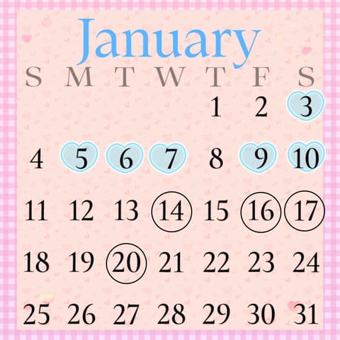 こんばんは。若月です。
1月20日まての出勤は以下の通りです。

14日(水) 22時～
16日(金) 21時〜
17日