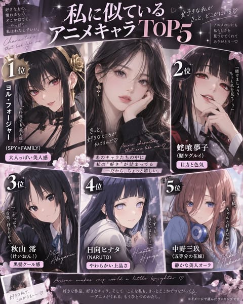 私に似ているアニメキャラTOP5🌟
ヨルのコスプレはやってみたいかも🥺