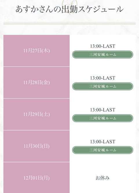 3年ぶりに戻ってきました！

11/30まで三河安城にいます❤︎

ご予約お待ちしています💫
