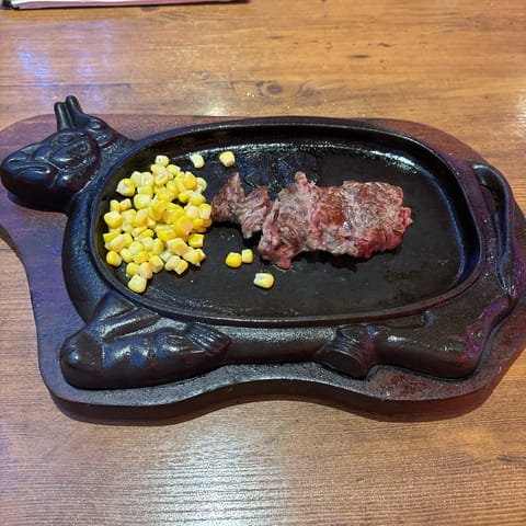 昨日はステーキ屋さん✨

ダイエットしてるからって
100g頼んだら、
とっても小さかったけど

サラダとご飯とスープも