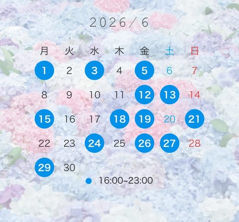 6月のスケジュールです☂️🤍

前半は少なめですがご都合いい日あれば是非お待ちしております🥺